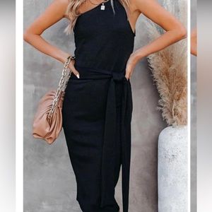 One shoulder black dress